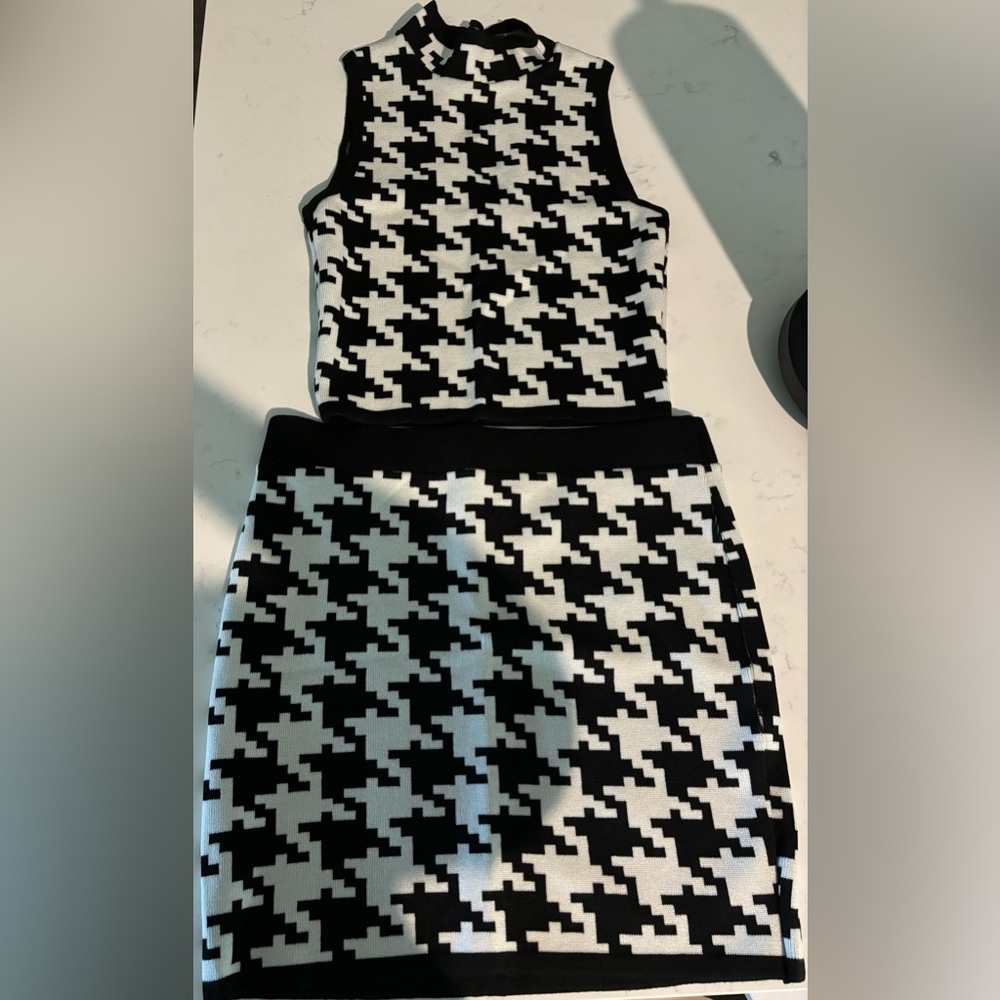 Houndstooth mini skirt and top set